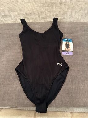 Puma Black Ribbed One-Piece Swimsuit - New w/tags Size:XS